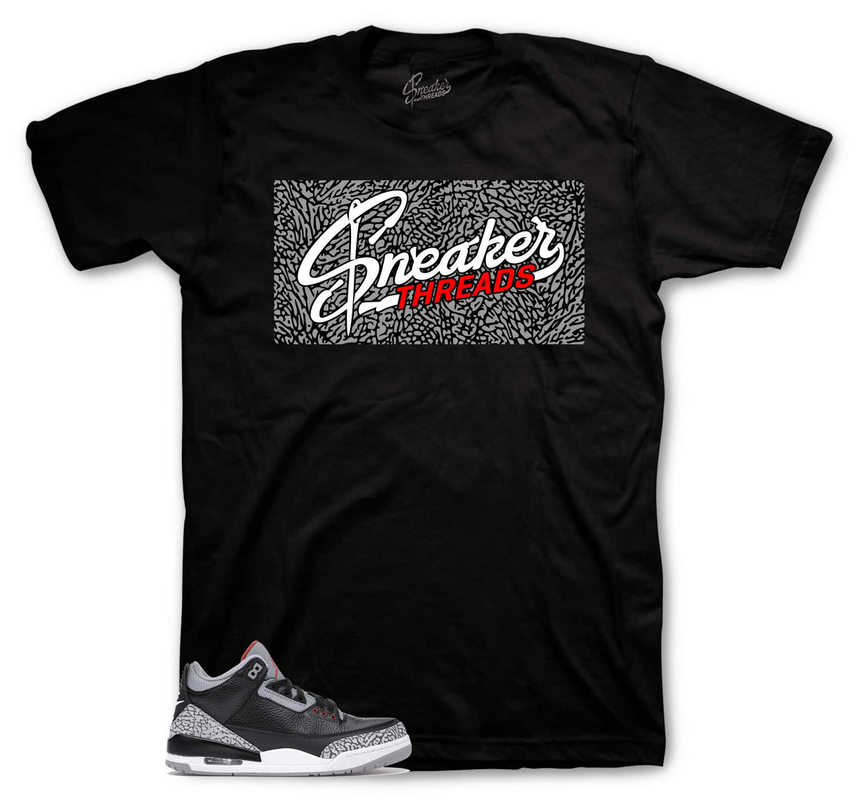 Retro 3 Black Cement Sneaker Threads Box Shirt