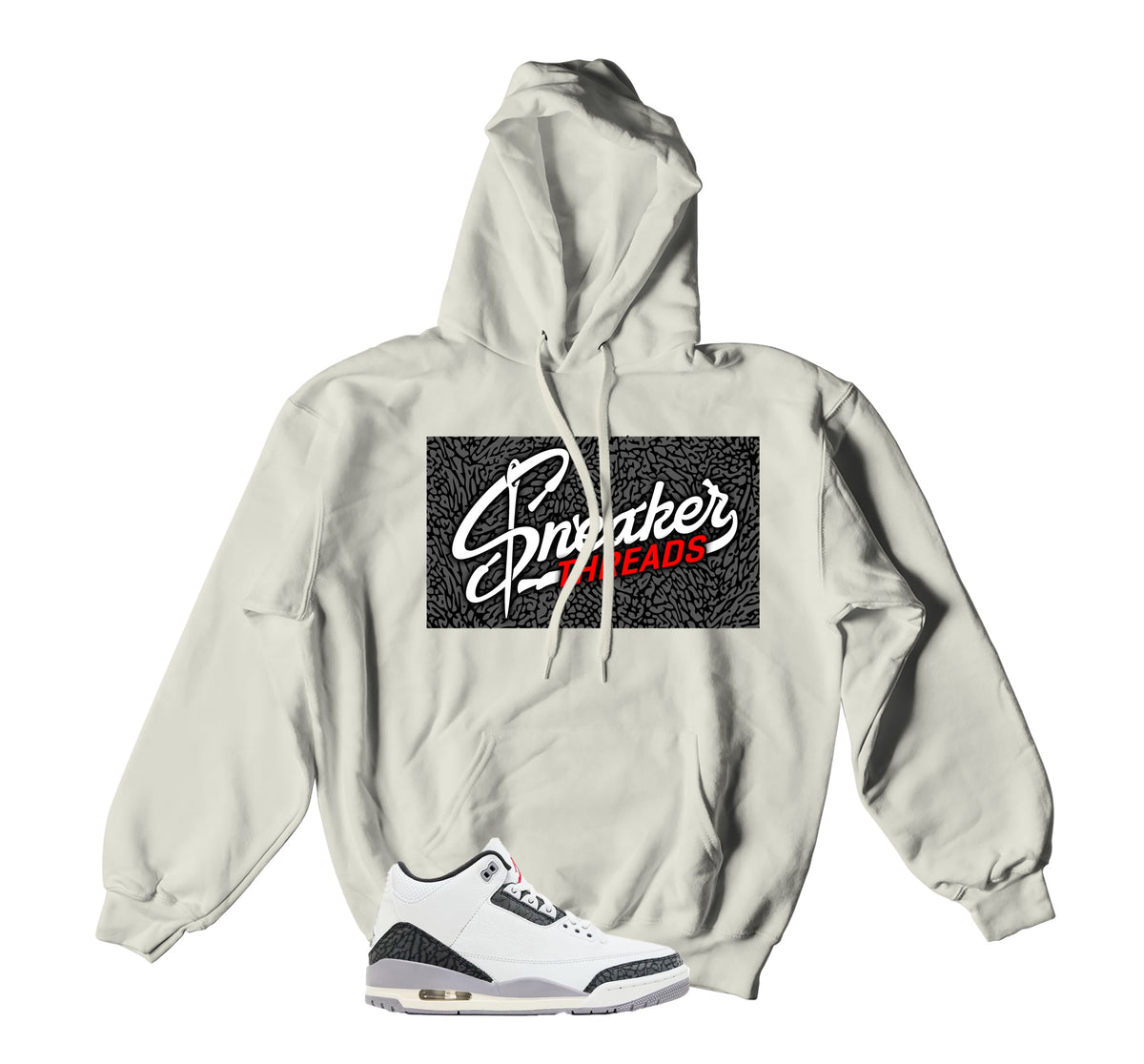 Retro 3 Cement Gray Sneaker Therads Box Hoody