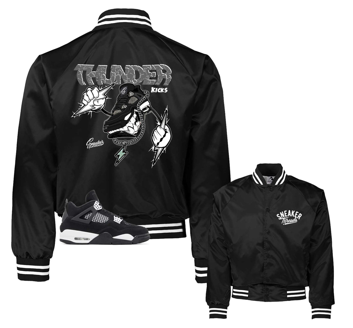 Retro 4 White Thunder Fly kicks Satin Jacket